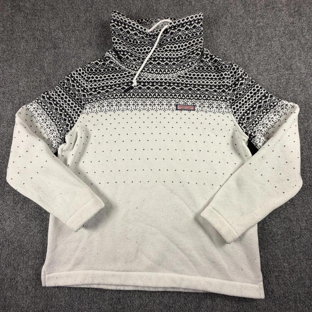 Vineyard Vines Womens Fleece Pullover Sweater White Fair Isle Funnel Neck M #996